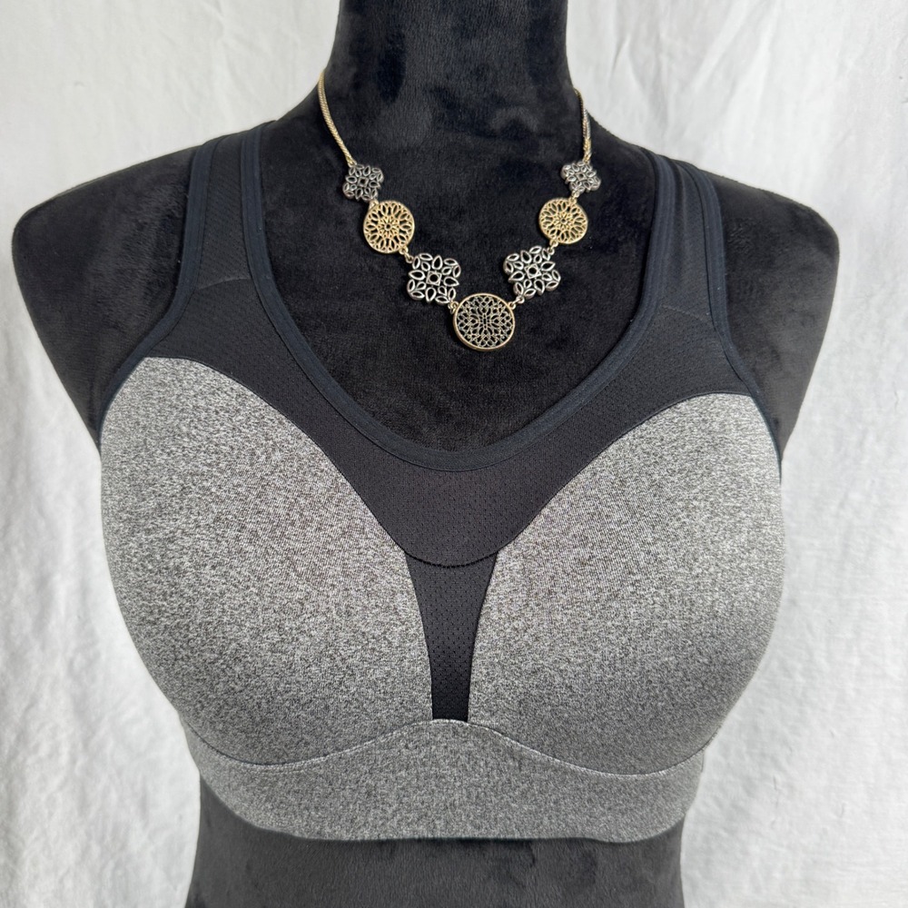 Women's Champion C9 High Support Strappy Sports Bra 34C Grey Black N9787-QRX